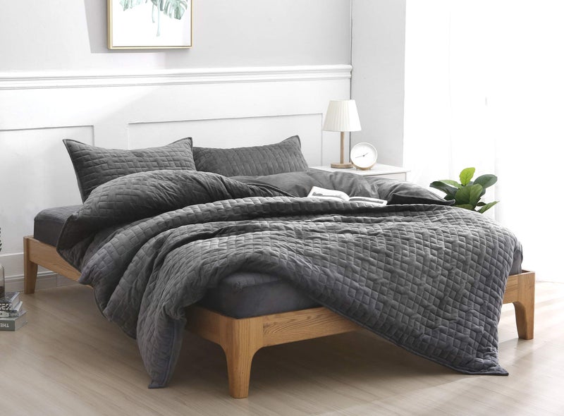 F.Y.Dreams Duvet Cover for Weighted Blanket 60x80 inches with 8 Ties/Minky Square Quilted/Dark Grey - Image 1